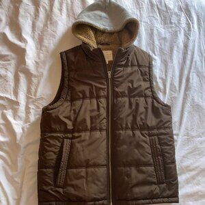 Men's Brown Weatherproof Vintage Men's Hooded Quilted Puffer Vest with pockets